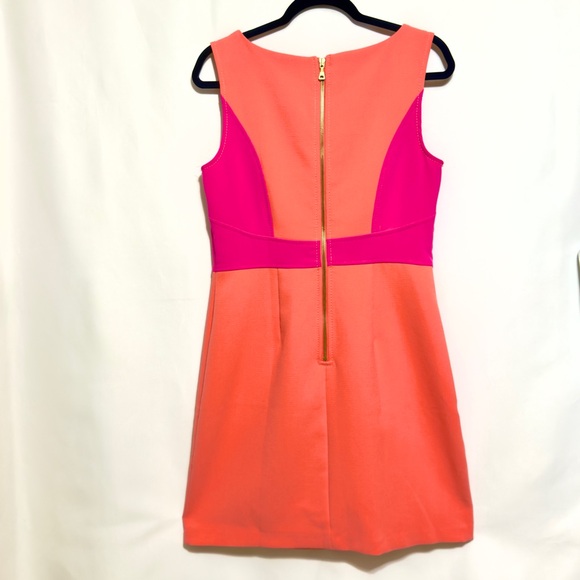 ANN TAYLOR LOFT Women's Colorblock Hot Pink & Coral Retro Sheath Dress Size 10 - Picture 6 of 7